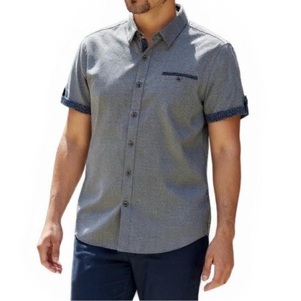Craft & Flow short sleeve button-up shirt gray size large